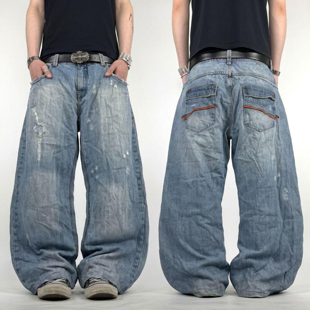 Vintage rare y2k pepe grunge baggy wide leg embroidered skater jeans